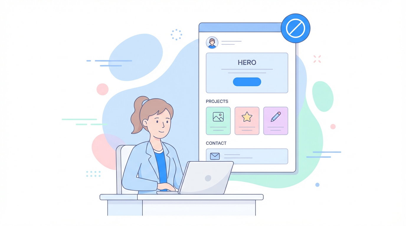 Lenoshub designer building a one page Nextjs portfolio with hero, projects and contact sections on laptop.