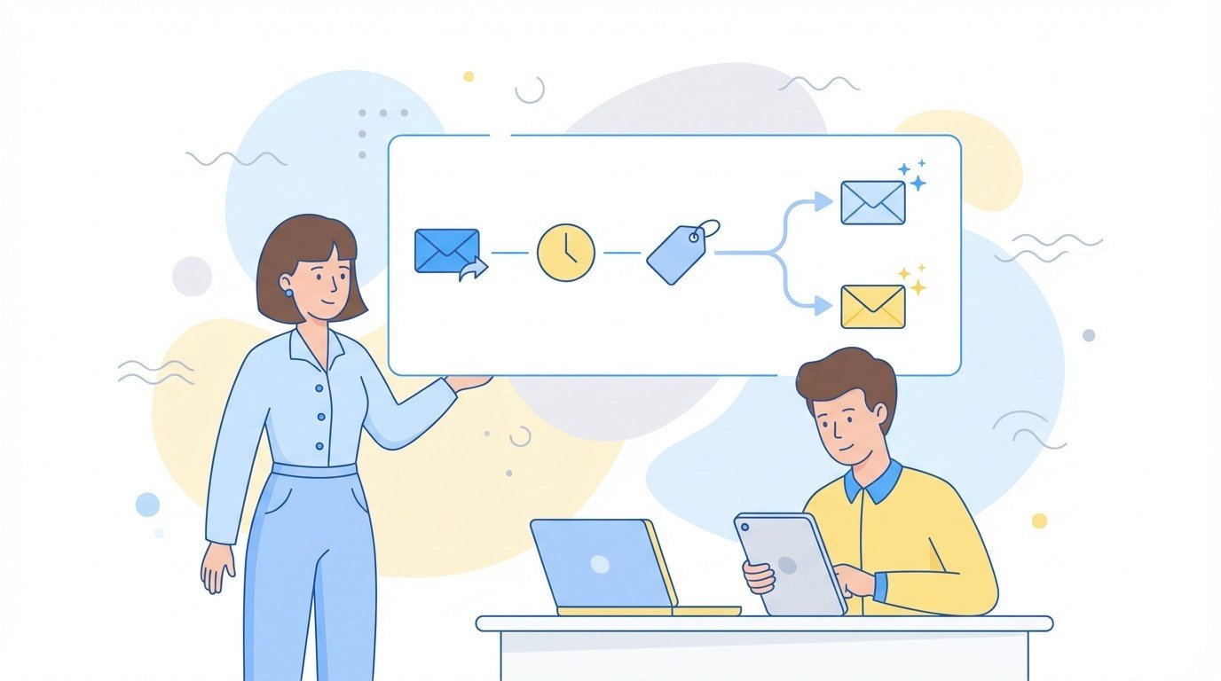 Lenoshub team planning an email automation flow that sends segmented campaigns through Mailchimp, SendGrid or Brevo.
